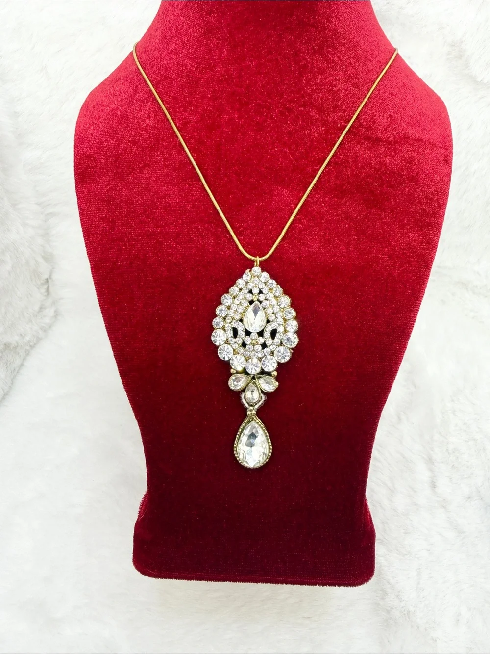 Gold-Tone Clear Crystal Teardrop Pendant Necklace - Women Jewelry